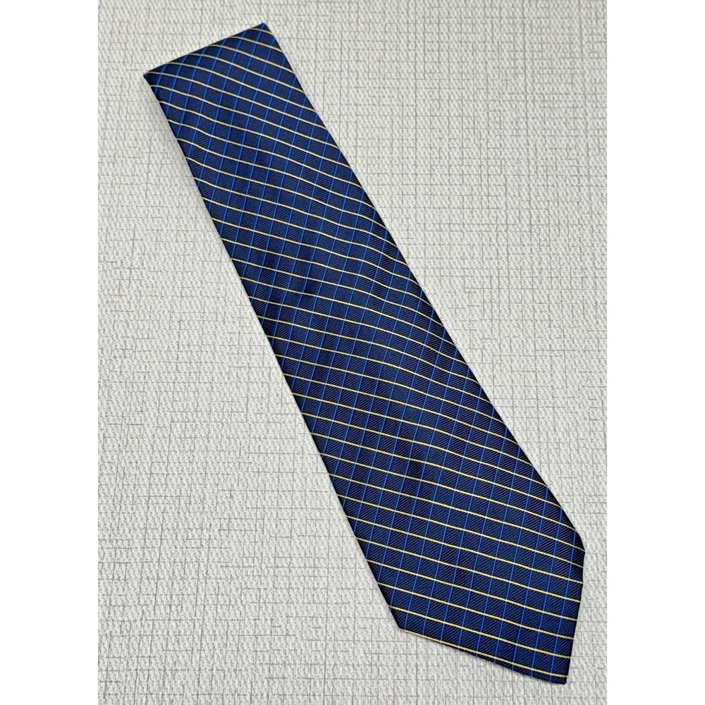 Lauren Ralph Lauren Necktie Mens OS Navy Blue Silk Windowpane Plaid‎ Preppy Ivy